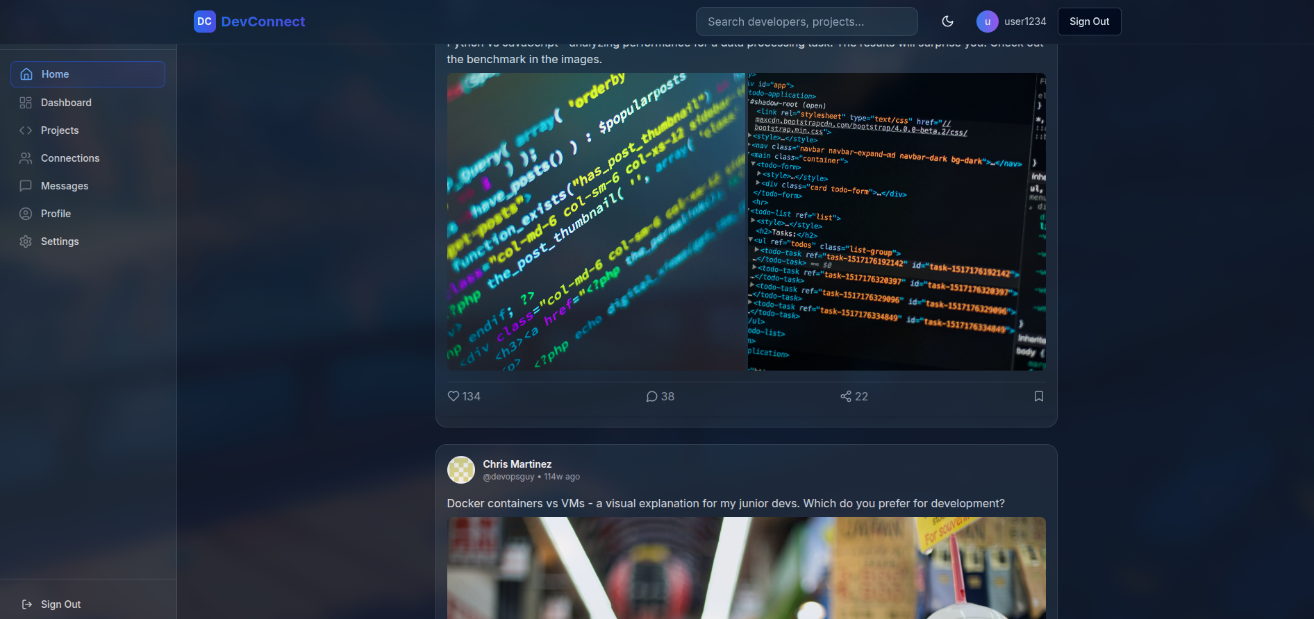 DevConnect mentorship platform interface showing developer connections and point-based system